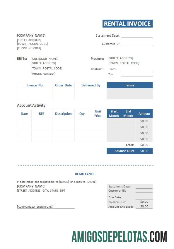 imprimível Modelo de fatura de aluguel